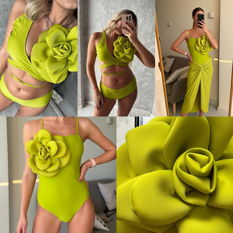 2024 Set de bikini cu flori 3D, cu acoperire, costum de baie de lux pentru femei, costum de baie cu flori sexy, talie înaltă, monokini, Desire, costum de baie