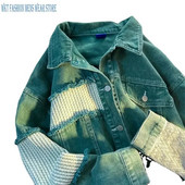 Jachetă din denim cu îmbinare a găurii Îmbrăcăminte pentru bărbați și femei Primăvară și toamnă Tendința modei de la High Street Retro Loose Coat Topuri de agrement