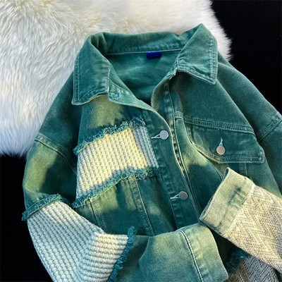 Jachetă din denim cu îmbinare a găurii Îmbrăcăminte pentru bărbați și femei Primăvară și toamnă Tendința modei de la High Street Retro Loose Coat Topuri de agrement