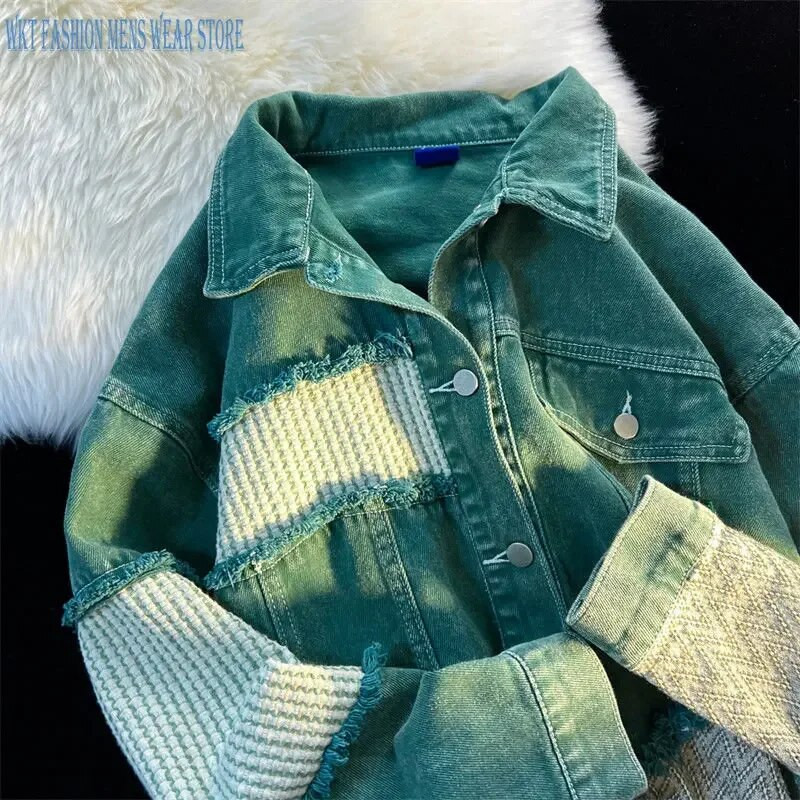 Jachetă din denim cu îmbinare a găurii Îmbrăcăminte pentru bărbați și femei Primăvară și toamnă Tendința modei de la High Street Retro Loose Coat Topuri de agrement