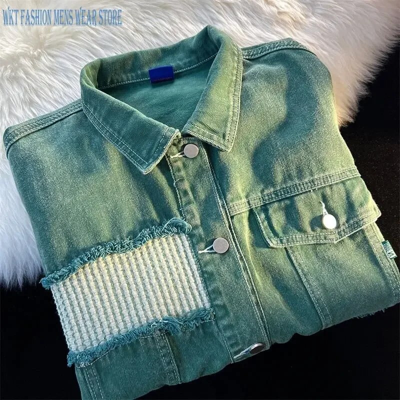 Jachetă din denim cu îmbinare a găurii Îmbrăcăminte pentru bărbați și femei Primăvară și toamnă Tendința modei de la High Street Retro Loose Coat Topuri de agrement