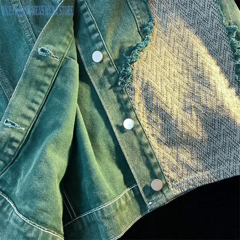 Jachetă din denim cu îmbinare a găurii Îmbrăcăminte pentru bărbați și femei Primăvară și toamnă Tendința modei de la High Street Retro Loose Coat Topuri de agrement