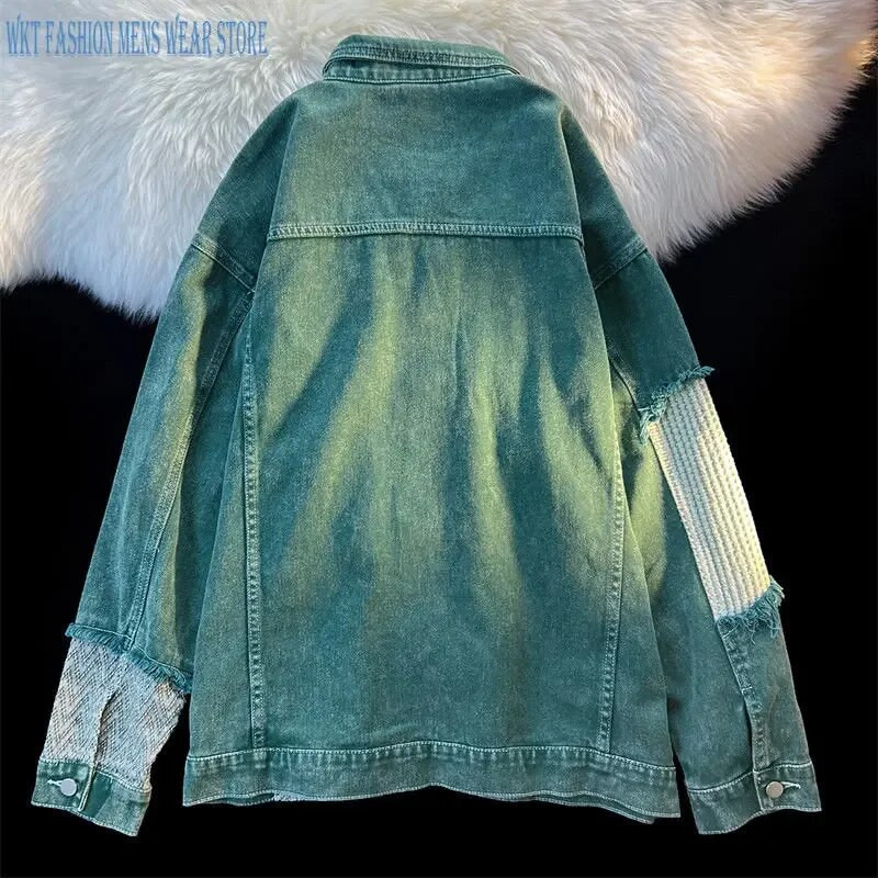 Jachetă din denim cu îmbinare a găurii Îmbrăcăminte pentru bărbați și femei Primăvară și toamnă Tendința modei de la High Street Retro Loose Coat Topuri de agrement