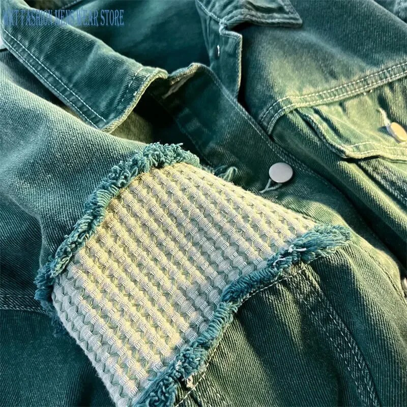 Jachetă din denim cu îmbinare a găurii Îmbrăcăminte pentru bărbați și femei Primăvară și toamnă Tendința modei de la High Street Retro Loose Coat Topuri de agrement