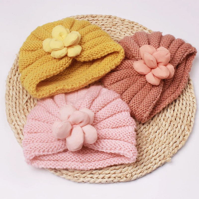 Kötött téli baba sapka lányoknak Candy Color Bonnet Infant Baby Beanie turbán sapka Újszülött baba sapka fiúknak Kiegészítők