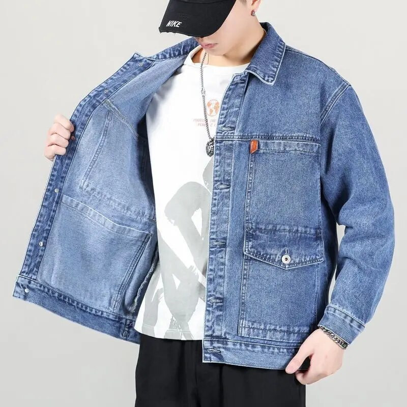 Nouă primăvară, toamnă, îmbrăcăminte de stradă elegantă, supradimensionată pentru bărbați, blugi de cowboy, jachetă din denim, cu buzunare multiple, îmbrăcăminte bărbătească, paltoane retro, pardesiu.