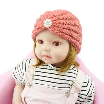 Бебешка лента за глава Шапка Плетена на една кука плетена перлена шапка с цветя Топли шапки Бебе Бебе Момиче Момче Зимна шапка Тюрбан Бебешки аксесоари за коса