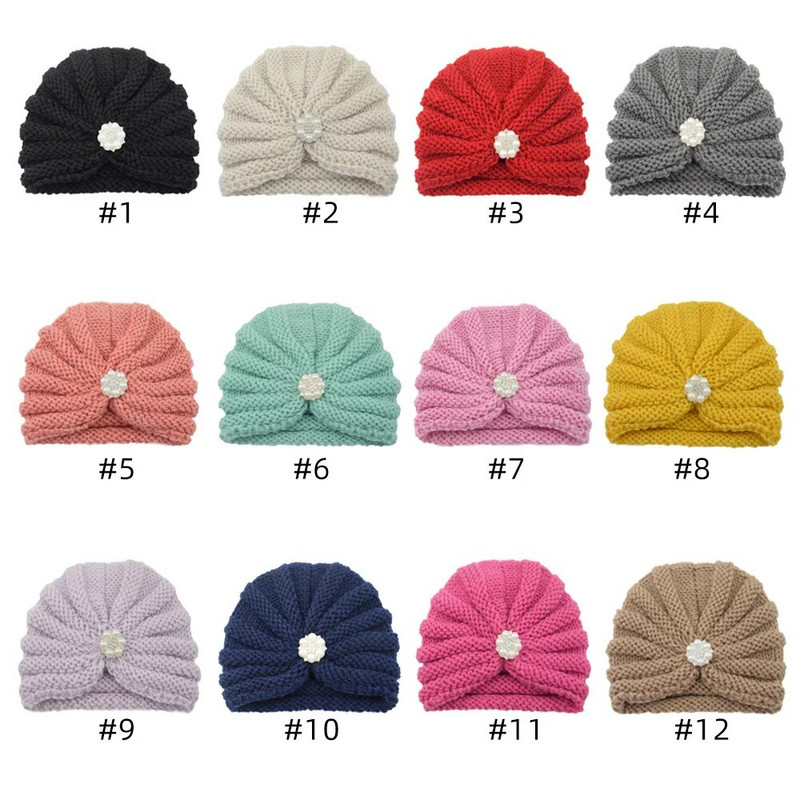 Kūdikių galvos juosta kepurė Nerti megzti perlai gėlių kepurė Šiltos kepuraitės kūdikiams kūdikiams mergaitei berniukui žieminė kepurė Turbanas kūdikių plaukų aksesuarai
