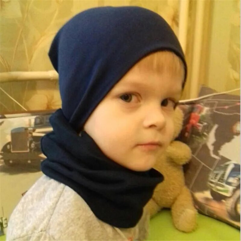 За 4 до 12 години Едноцветна памучна бебешка шапка Комплект шалове Есен Зима Момчета Момичета Шапки Шапка Външна топла бебешка шапка Комплект шапки