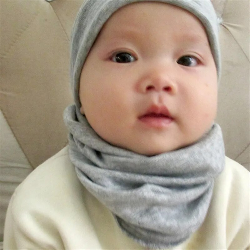 За 4 до 12 години Едноцветна памучна бебешка шапка Комплект шалове Есен Зима Момчета Момичета Шапки Шапка Външна топла бебешка шапка Комплект шапки