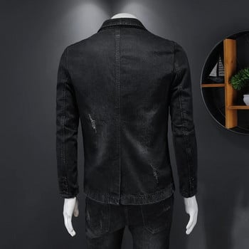 Τζιν Μπλέιζερ Ανδρικό Μπλέιζερ Τζιν slim Fit Καουμπόικα Παλτό Ανδρικό Ανδρικό Κοστούμι Ανδρικό Jean Jacket Casual Παλτό με ένα κουμπί Νέο 2020