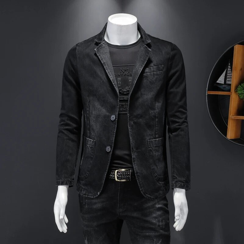 Τζιν Μπλέιζερ Ανδρικό Μπλέιζερ Τζιν slim Fit Καουμπόικα Παλτό Ανδρικό Ανδρικό Κοστούμι Ανδρικό Jean Jacket Casual Παλτό με ένα κουμπί Νέο 2020