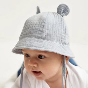 Мека памучна бебешка шапка за слънце с уши Сладко зайче Новородени момчета Момичета Шапка с кофа Лятна детска панама за малки деца 0 до 12 месеца