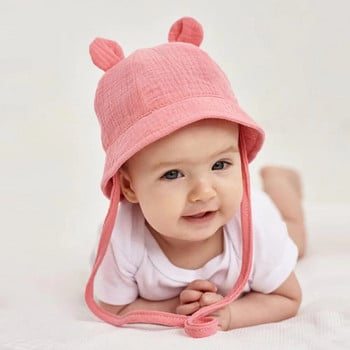 Мека памучна бебешка шапка за слънце с уши Сладко зайче Новородени момчета Момичета Шапка с кофа Лятна детска панама за малки деца 0 до 12 месеца