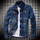 Jachetă de blugi pentru bărbați, culoare solidă, cu rever, cu mânecă lungă, îmbrăcăminte de îmbrăcăminte, toamnă, iarnă, slim fit, pentru adolescenți, haină de blugi Streetwear