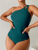 Costum de baie dintr-o bucată Costum de baie pentru femei 2024, nou, tanga verde solidă, monokini cu un umăr, costum de baie sexy, îmbrăcăminte de plajă braziliană de vară