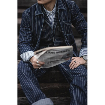Amekaji Vintage Denim Jacket Мъжко раирано работно облекло с много джобове Яке с инструменти Пролет Есен Ново дънково палто с основен цвят