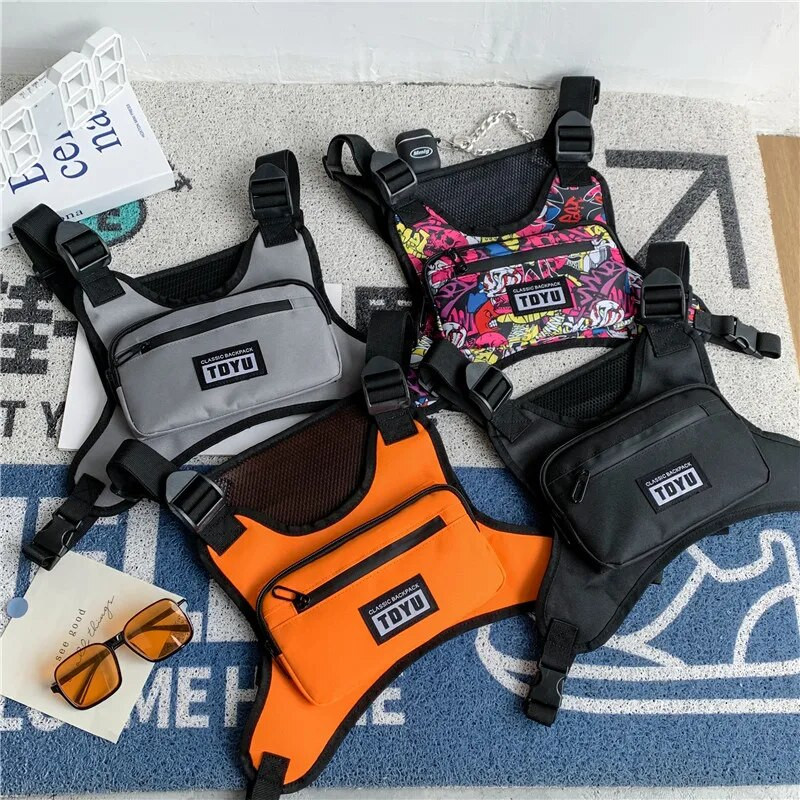 Mladí muži, náprsné tašky, módne plátené pánske tašky, funkčné náprsné tašky pre mužov, pouličné chlapčenské hip-hopové taktické vesty