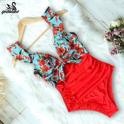 2024 Sexy nové volánové jednodielne plavky s odhalenými ramenami, dámske plavky s hlbokým V, plážové oblečenie