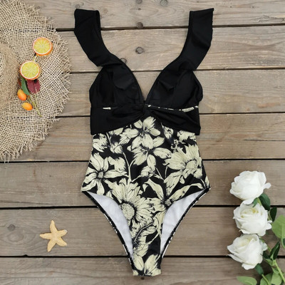 2024 Sexy nové volánové jednodielne plavky s odhalenými ramenami, dámske plavky s hlbokým V, plážové oblečenie