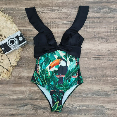 2024 Sexy nové volánové jednodielne plavky s odhalenými ramenami, dámske plavky s hlbokým V, plážové oblečenie