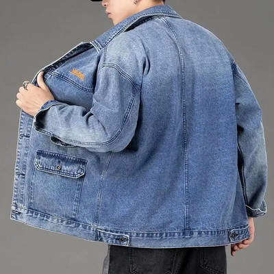 Jachetă de blugi pentru bărbați Streetwear Hip Hop Jachete de jeans pentru bărbați Îmbrăcăminte exterioară lejeră pentru bărbați Versiune coreeană Salopete largi S-4XL