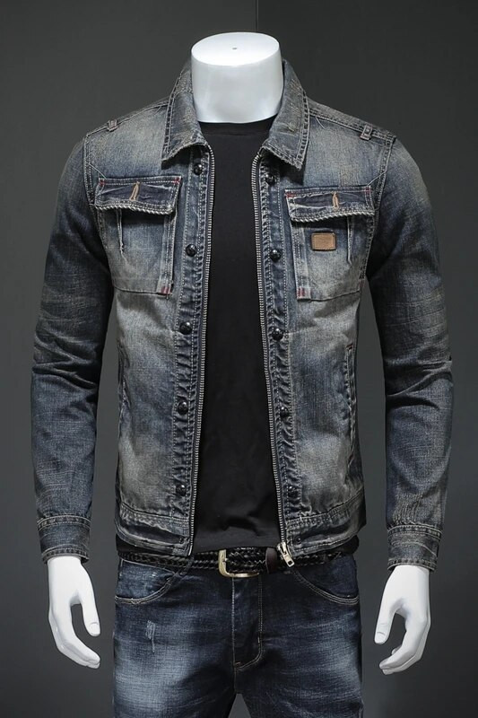 Jachetă din blugi bărbați, toamnă iarnă, haină pentru bărbați, ocazional, culoare solidă, îmbrăcăminte la modă pentru bărbați