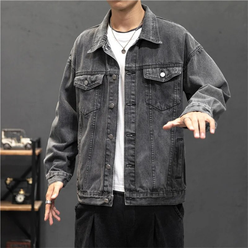 Jachetă din blugi pentru bărbați, cu gaură la modă, haină de bază pentru motocicletă retro, îmbrăcăminte de stradă pentru bărbați.