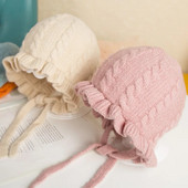 Detská čiapka Zimná dievčenská čiapka s kapucňou Jesenná a zimná ochrana sluchu Teplá vlnená čiapka Čipka pre dievčatá Pletená čiapka