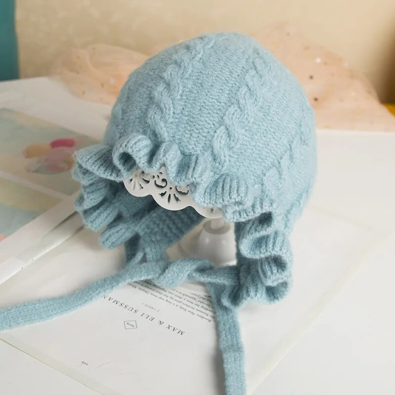 Detská čiapka Zimná dievčenská čiapka s kapucňou Jesenná a zimná ochrana sluchu Teplá vlnená čiapka Čipka pre dievčatá Pletená čiapka