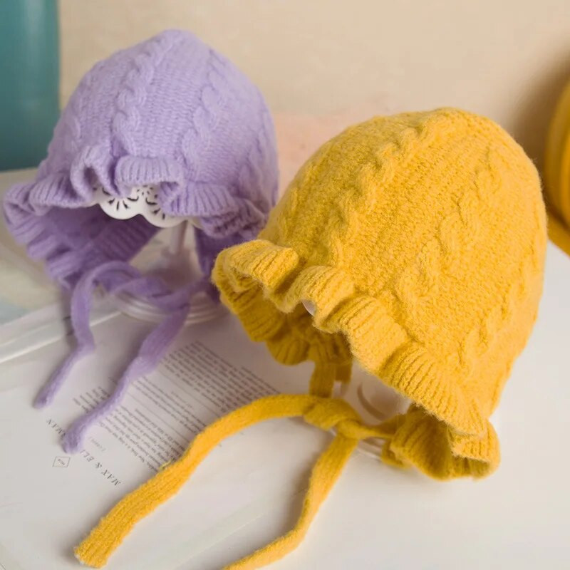 Detská čiapka Zimná dievčenská čiapka s kapucňou Jesenná a zimná ochrana sluchu Teplá vlnená čiapka Čipka pre dievčatá Pletená čiapka