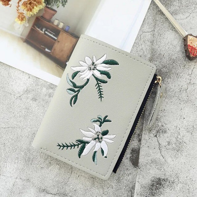 Naujos moteriškos piniginės su gėlėmis trumpa piniginė moteriai su užtrauktuku Mini monetų piniginė Moteriška maža piniginė Moteriškas odinis kortelių laikiklis