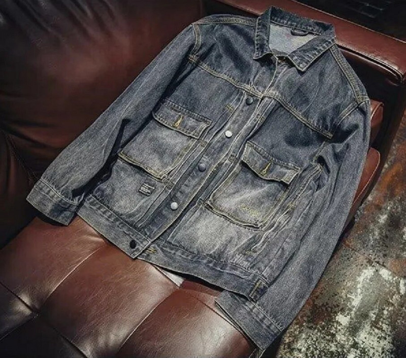 Vysokokvalitná pánska džínsová bunda s vreckami, dekorácie, módna jarná jesenná bunda, kabát, trendy retro štýl, voľný strih, džínsový top