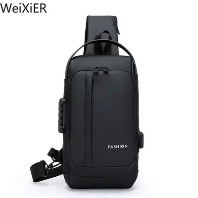 Genți pentru piept antifurt pentru bărbați Genți de umăr Încărcare USB Pachet crossbody pentru școală pentru călătorii scurte Genți de mesagerie Oxford pentru bărbați