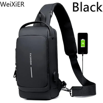 Genți pentru piept antifurt pentru bărbați Genți de umăr Încărcare USB Pachet crossbody pentru școală pentru călătorii scurte Genți de mesagerie Oxford pentru bărbați