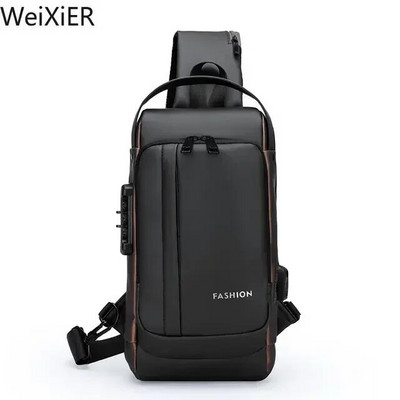 Genți pentru piept antifurt pentru bărbați Genți de umăr Încărcare USB Pachet crossbody pentru școală pentru călătorii scurte Genți de mesagerie Oxford pentru bărbați