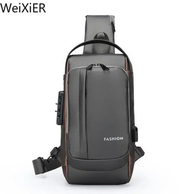 Genți pentru piept antifurt pentru bărbați Genți de umăr Încărcare USB Pachet crossbody pentru școală pentru călătorii scurte Genți de mesagerie Oxford pentru bărbați