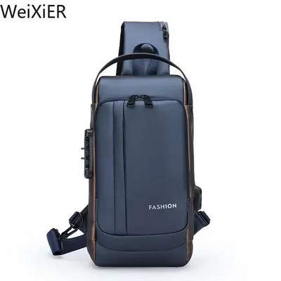 Genți pentru piept antifurt pentru bărbați Genți de umăr Încărcare USB Pachet crossbody pentru școală pentru călătorii scurte Genți de mesagerie Oxford pentru bărbați
