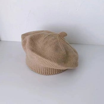 Χαριτωμένο μωρό μπερέ μάλλινο πλέξιμο μπερέ καπέλο γαλλικό επίπεδο καρό κορυφαία παιδικά καπέλα Ευέλικτο μαλακό πλεκτό φθινοπωρινό χειμερινό ζεστό καπέλο εξωτερικού χώρου