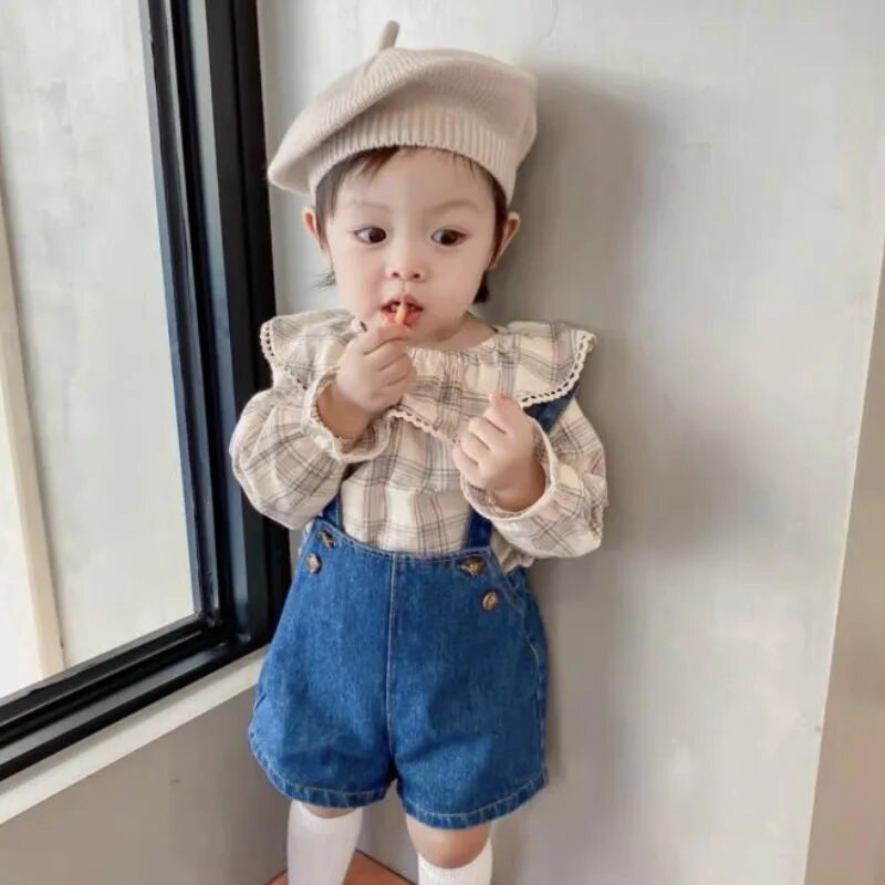 Сладки бебешки барети Вълнени плетени шапки с барети Френски плоски карирани детски шапки Универсални меки плетени есенно-зимни топли шапки на открито