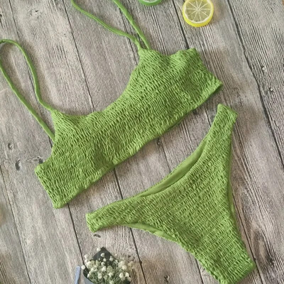 Set de bikini pentru sutien căptușit cu push-up pentru femei sexy. Costumul de baie plisat Costum de baie pentru plajă