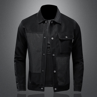 Jarný a jesenný štýl, vysoko kvalitný pánsky osobný stojatý golier s golierom a zipsom, deväťplochý pruhovaný kabát