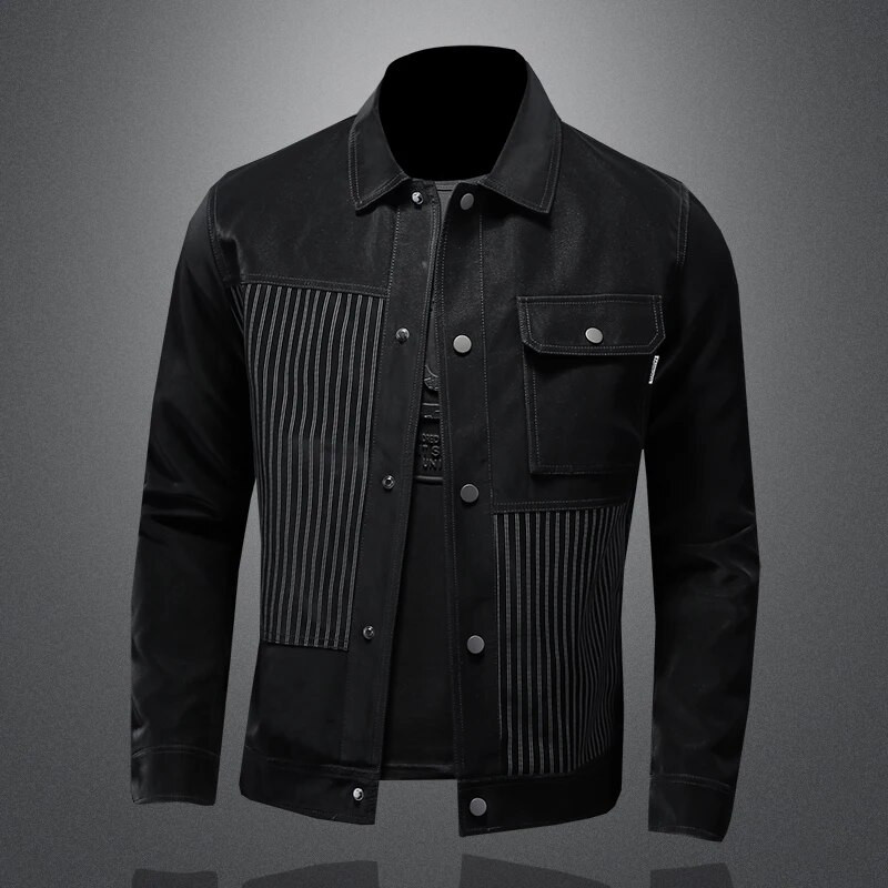 Jarný a jesenný štýl, vysoko kvalitný pánsky osobný stojatý golier s golierom a zipsom, deväťplochý pruhovaný kabát