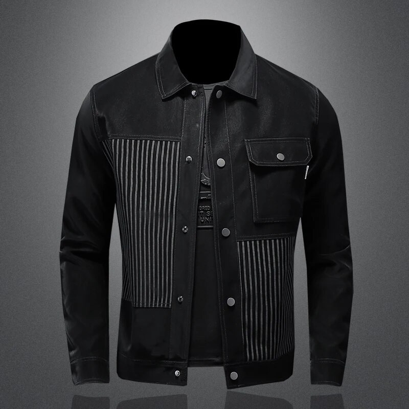 Jarný a jesenný štýl, vysoko kvalitný pánsky osobný stojatý golier s golierom a zipsom, deväťplochý pruhovaný kabát