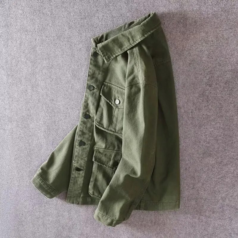 Jarná a jesenná nová pánska módna ležérna voľná bunda s pevným vreckom, pracovné oblečenie, džínsová bunda