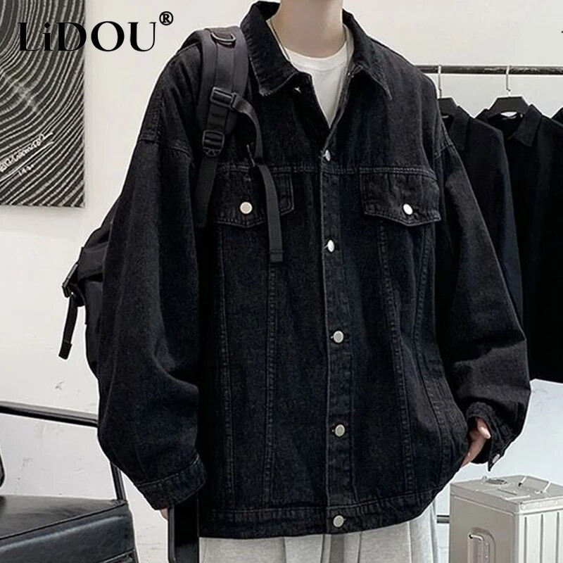 Kevad-sügismood Ilus trend Teksad Jakk Meeste Lihtne vabaaja ühevärviline teksariide Meeste mantel Lahti vintage tänavarõivad