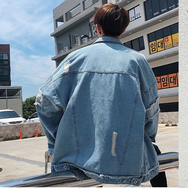 Kevad-sügismood Ilus trend Teksad Jakk Meeste Lihtne vabaaja ühevärviline teksariide Meeste mantel Lahti vintage tänavarõivad