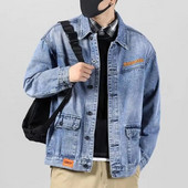 Pánska džínsová bunda M-4XL s golierom, jednoduchým zapínaním a dlhým rukávom, voľný kardigan, teplá jarná jesenná nadrozmerná džínsová bunda