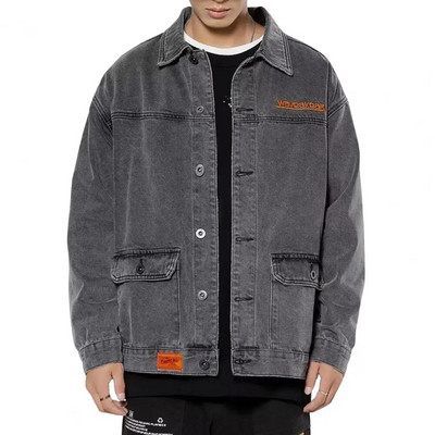 Pánska džínsová bunda M-4XL s golierom, jednoduchým zapínaním a dlhým rukávom, voľný kardigan, teplá jarná jesenná nadrozmerná džínsová bunda