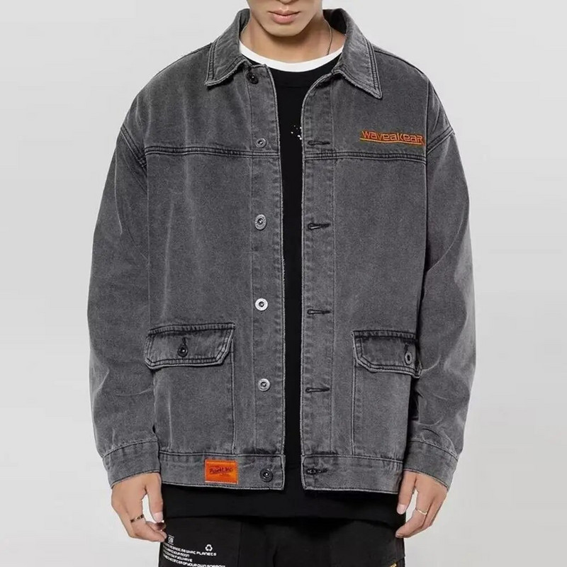 Pánska džínsová bunda M-4XL s golierom, jednoduchým zapínaním a dlhým rukávom, voľný kardigan, teplá jarná jesenná nadrozmerná džínsová bunda